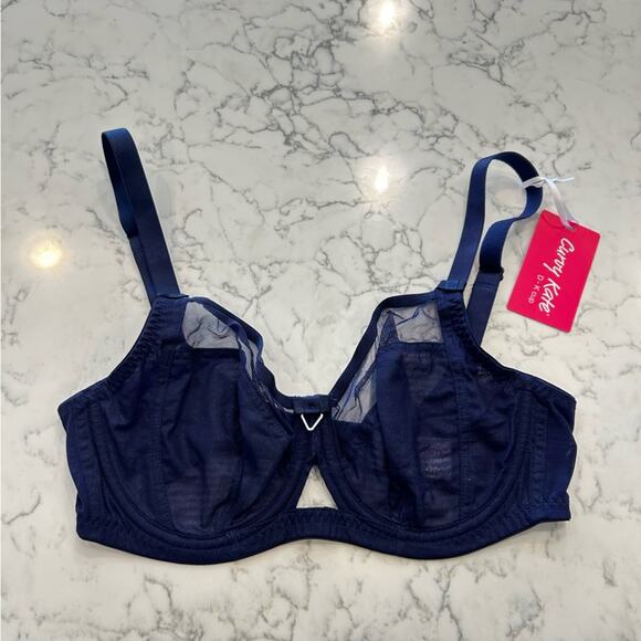 NWT Curvy Kate Navy Blue Victory Balcony Underwire Mesh Bra 32DD - Picture 1 of 6